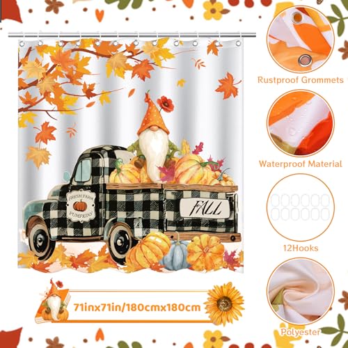4Pcs Christmas Shower Curtain Set with Non-Slip Rugs, Toilet Lid Cover and Bath Mat G122345