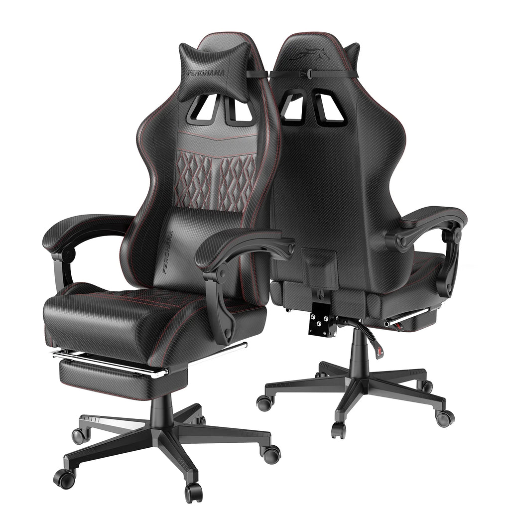 Black Gaming Chair with Footrest and Massage Lumbar Support I66028