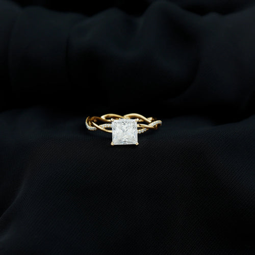 10K Yellow Gold Princess Cut Moissanite Engagement Ring B96579