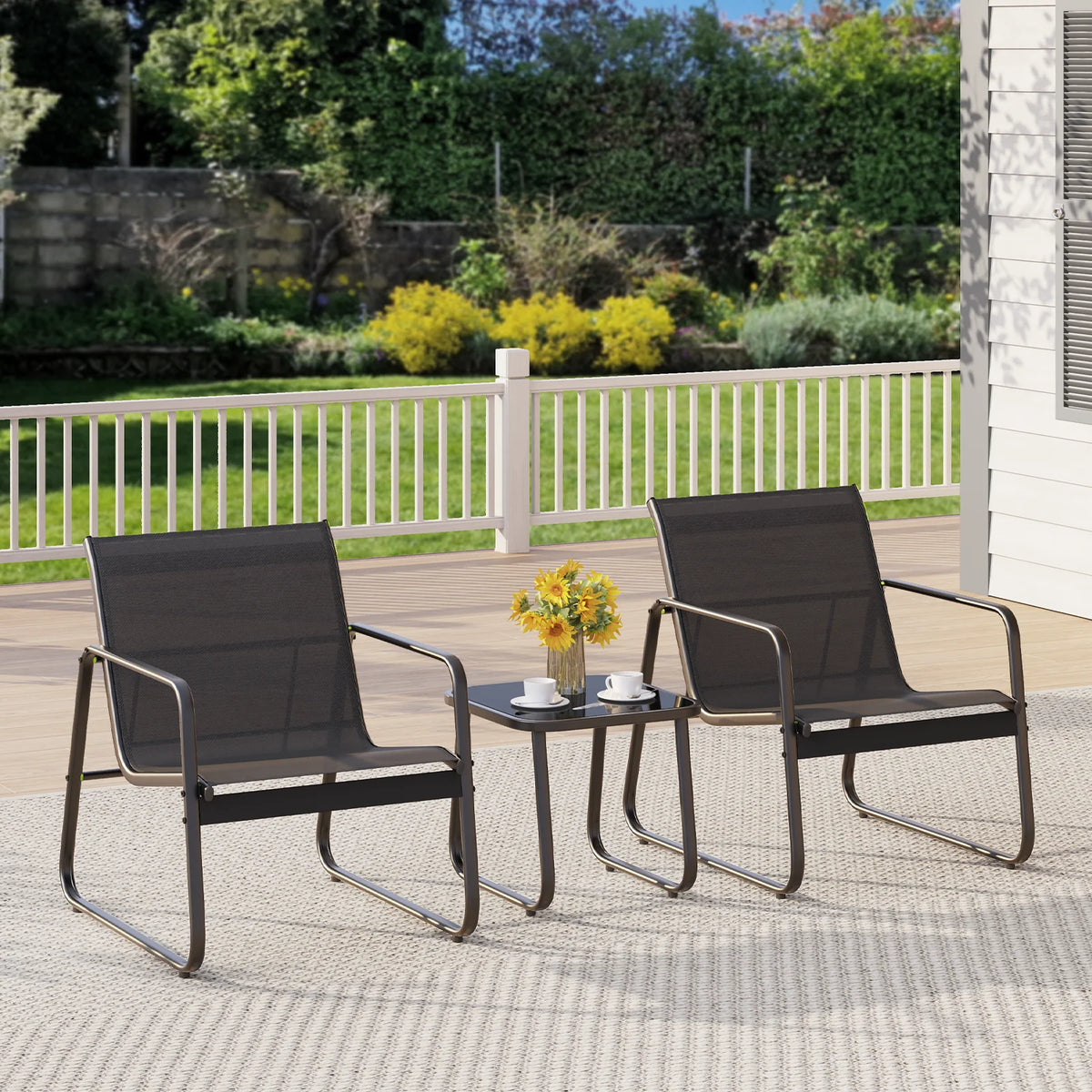 Patio Chairs Set with Glass Coffee Table and Gray Cushion K568994