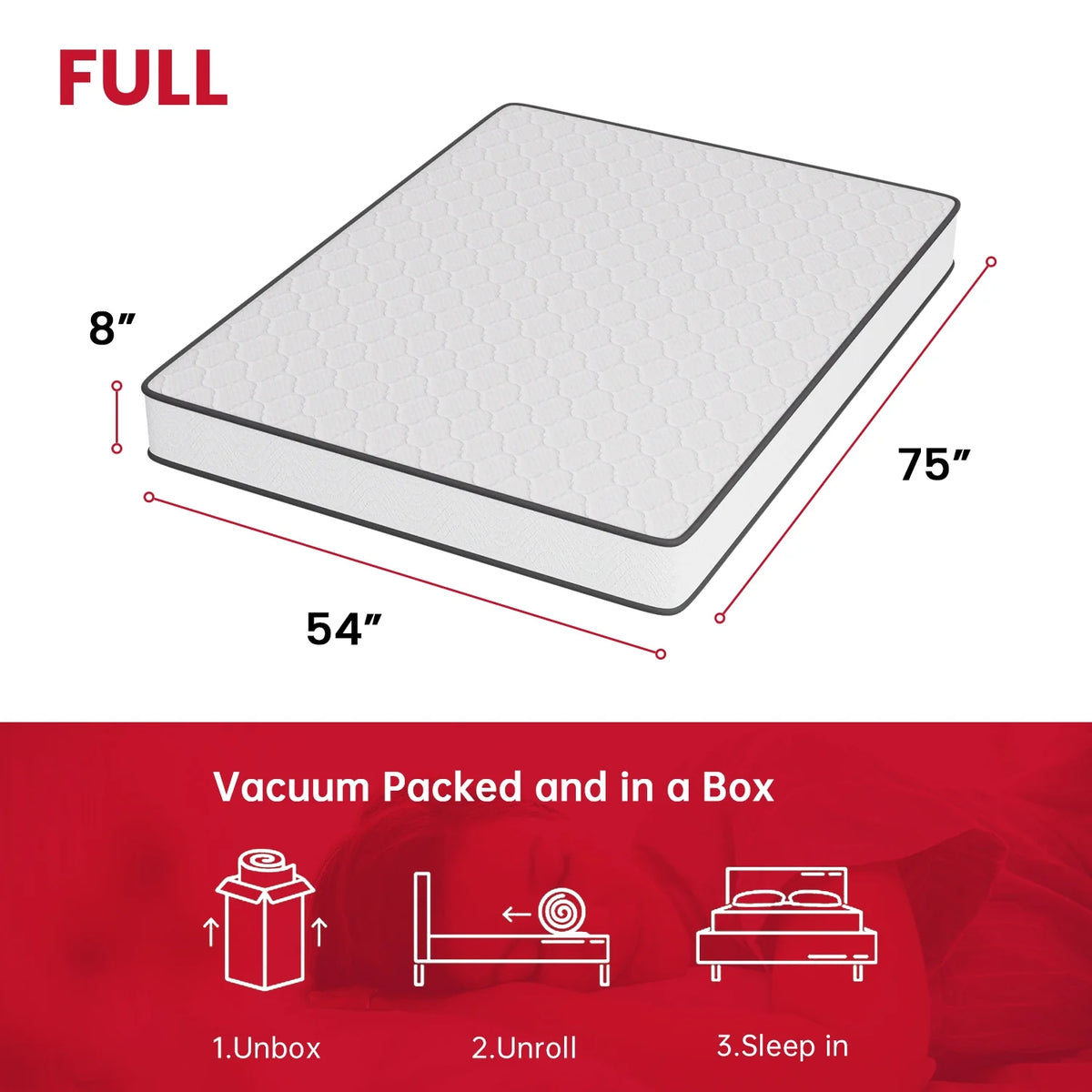 8 Inch Medium Firm Spring Full Size Mattress T6999