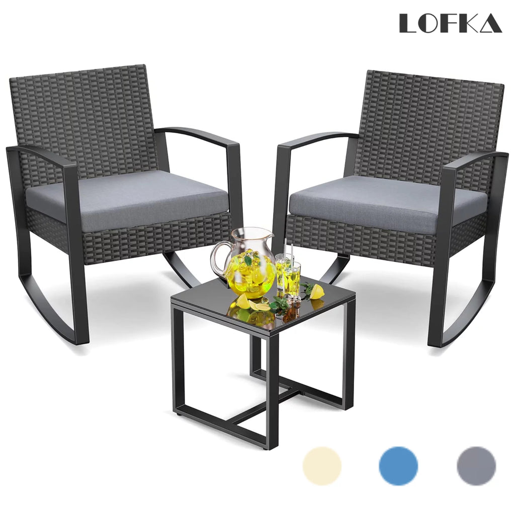 Patio Chairs Set with Glass Coffee Table and Gray Cushion K568994