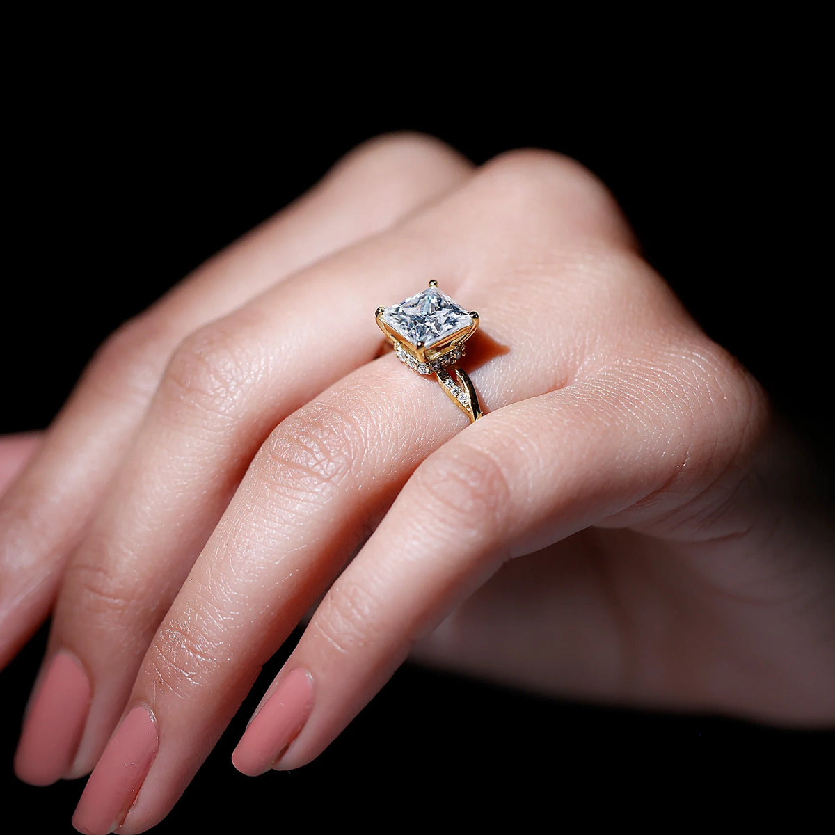 10K Yellow Gold Princess Cut Moissanite Engagement Ring B96579