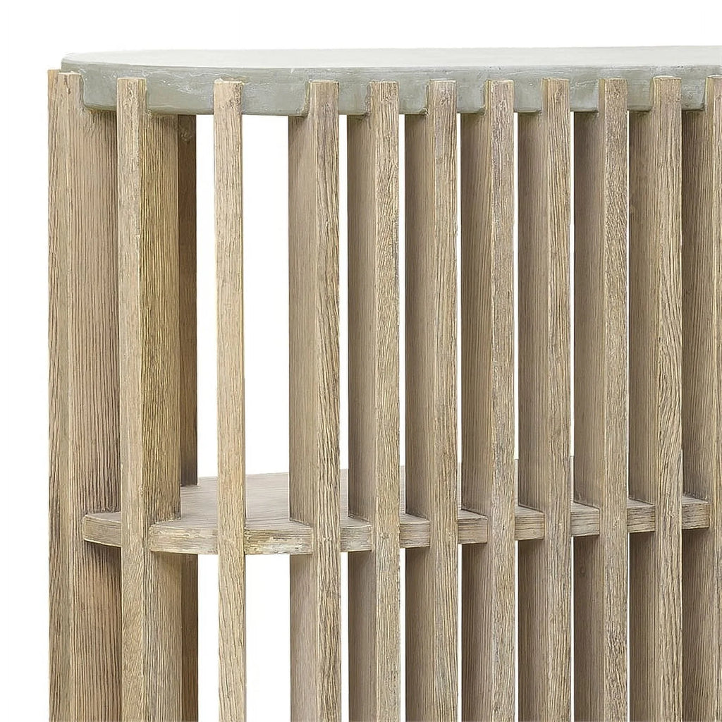 Wood Slat Display Console with Concrete Top E368138