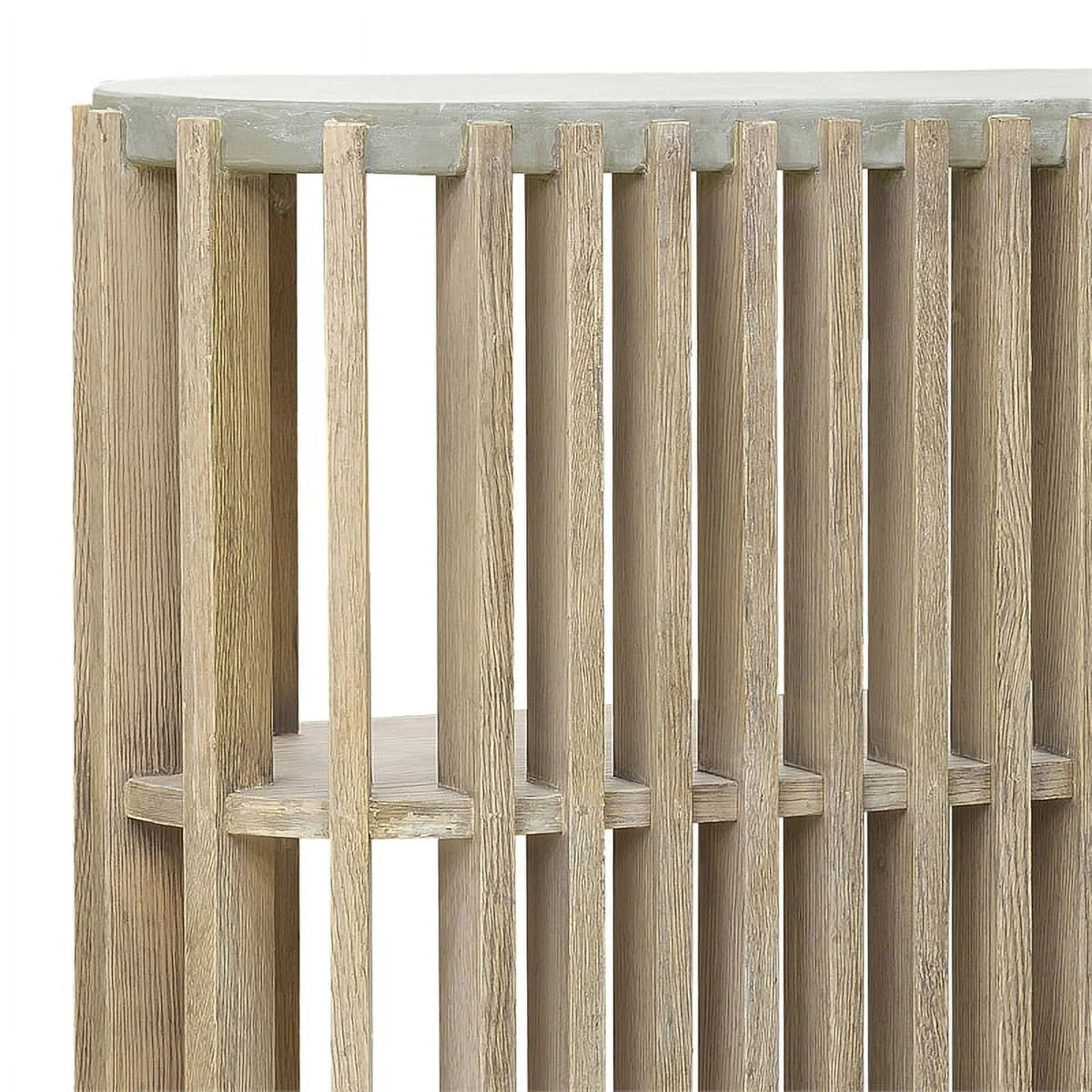 Wood Slat Display Console with Concrete Top E368138