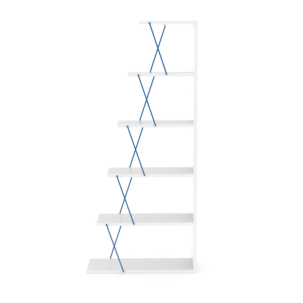 Modern 5 Tier Ladder Bookshelf, White/Blue R4717