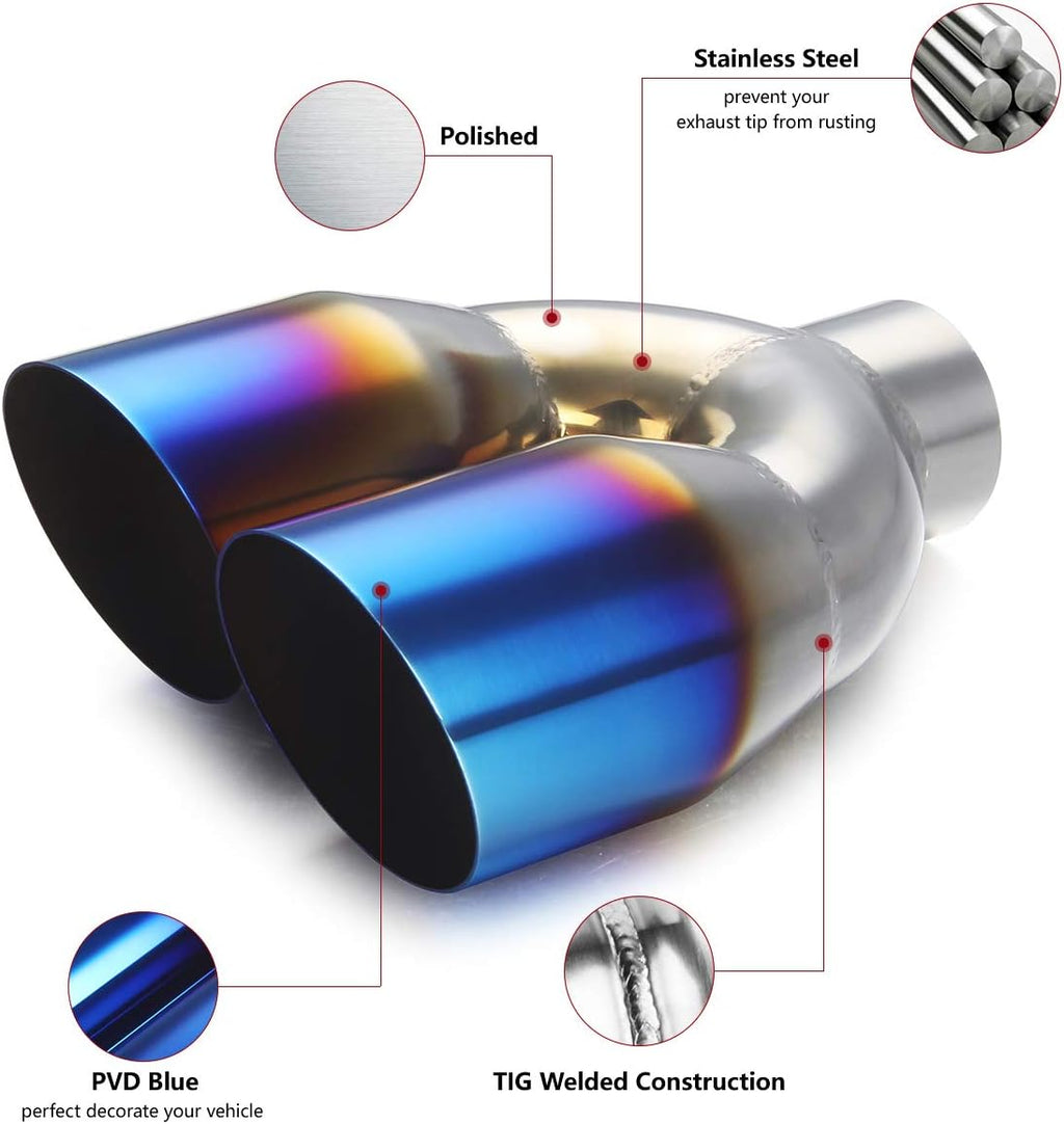 2.25 inch Inlet 3.5 inch Outlet Stainless Steel Angle Cut 2-Packs PVD Blue Exhaust Tip F218