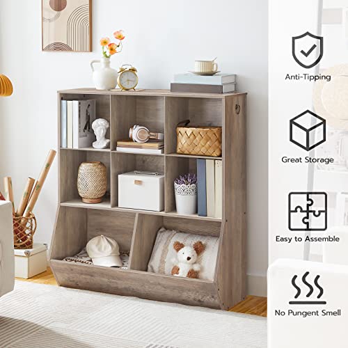 Kids Bookshelf, 8 Cubicles, Rustic Brown O91987