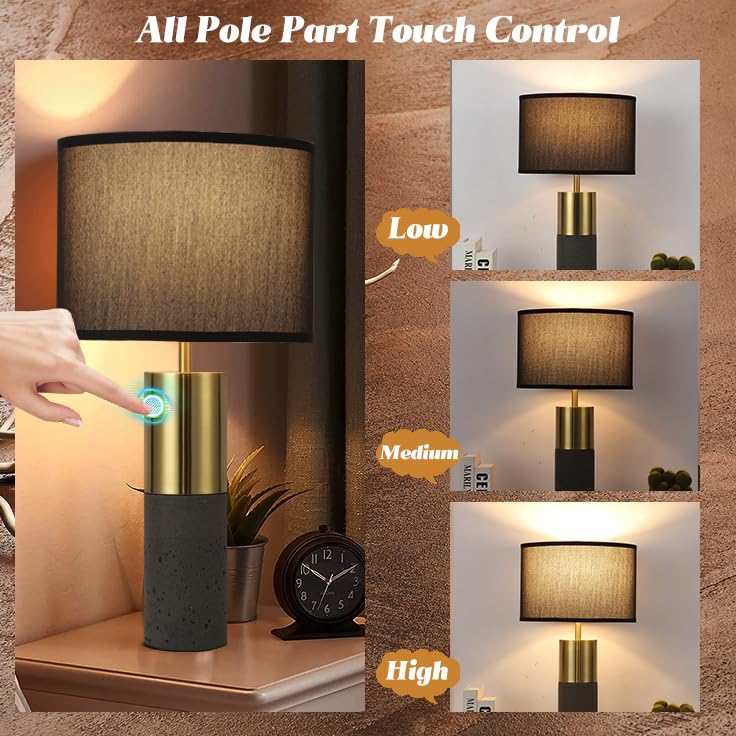 24" Tall Black Gold Set of 2 Concrete Touch Control Table Lamps L969893