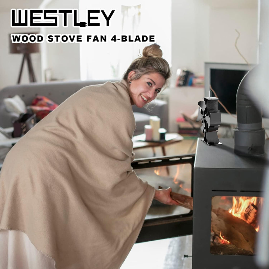4-Blade Wood Stove Fan with Magnetic Thermometer, Pack of 2 N2045