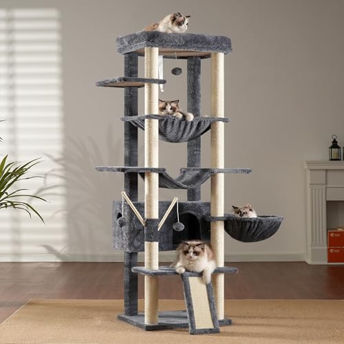 68.1-inch Tall Cat Tree with Sisal-Covered Scratching Posts, Smoky Gray J270