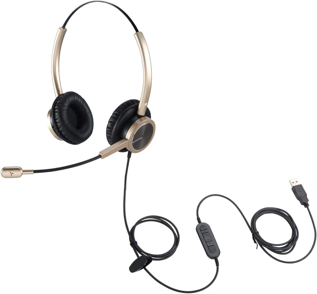 Gold USB Headset with Noise Cancelling Microphone, Pack of 2 O778498
