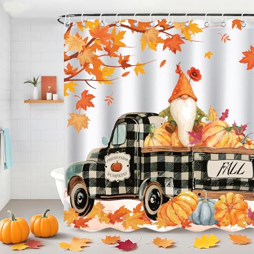 4Pcs Christmas Shower Curtain Set with Non-Slip Rugs, Toilet Lid Cover and Bath Mat G122345