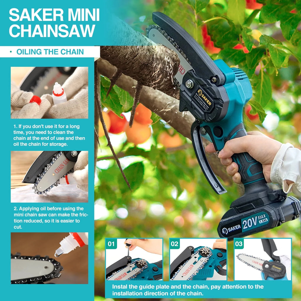 4 Inch Mini Cordless Electric Chainsaw with 2 Batteries R600552
