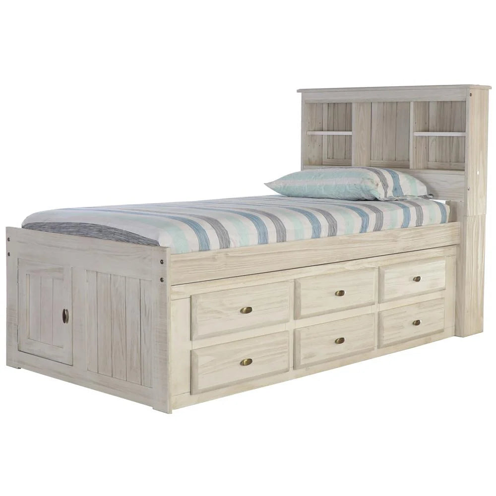 Solid Pine Twin Captains Bookcase Bed with 12 Drawers Y774970