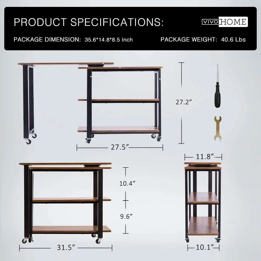 Sofa Side Table with 2 Tiers Storage Shelves Y642