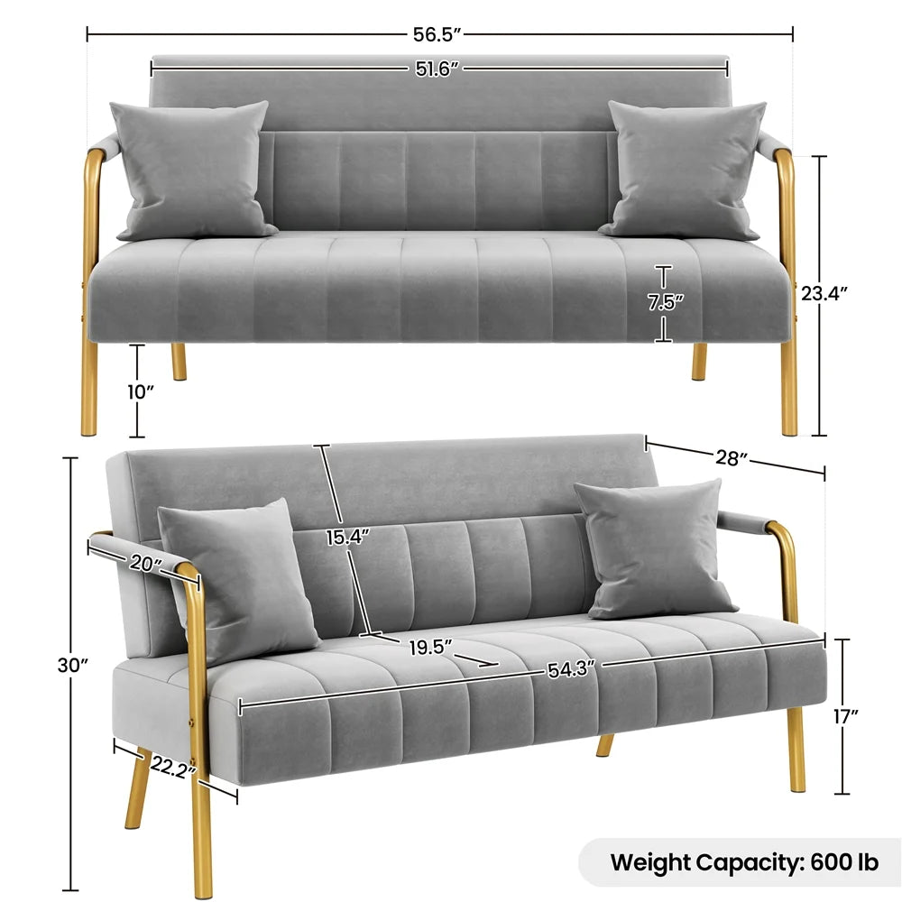 Light Gray Upholstered Sofa with 2 Pillows M110