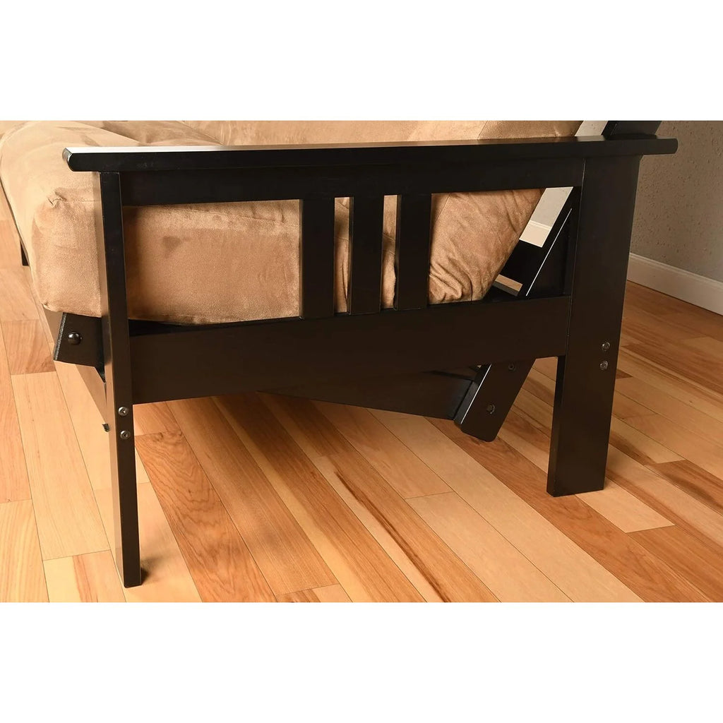 Black Futon Frame with Aqua Linen Mattress J644