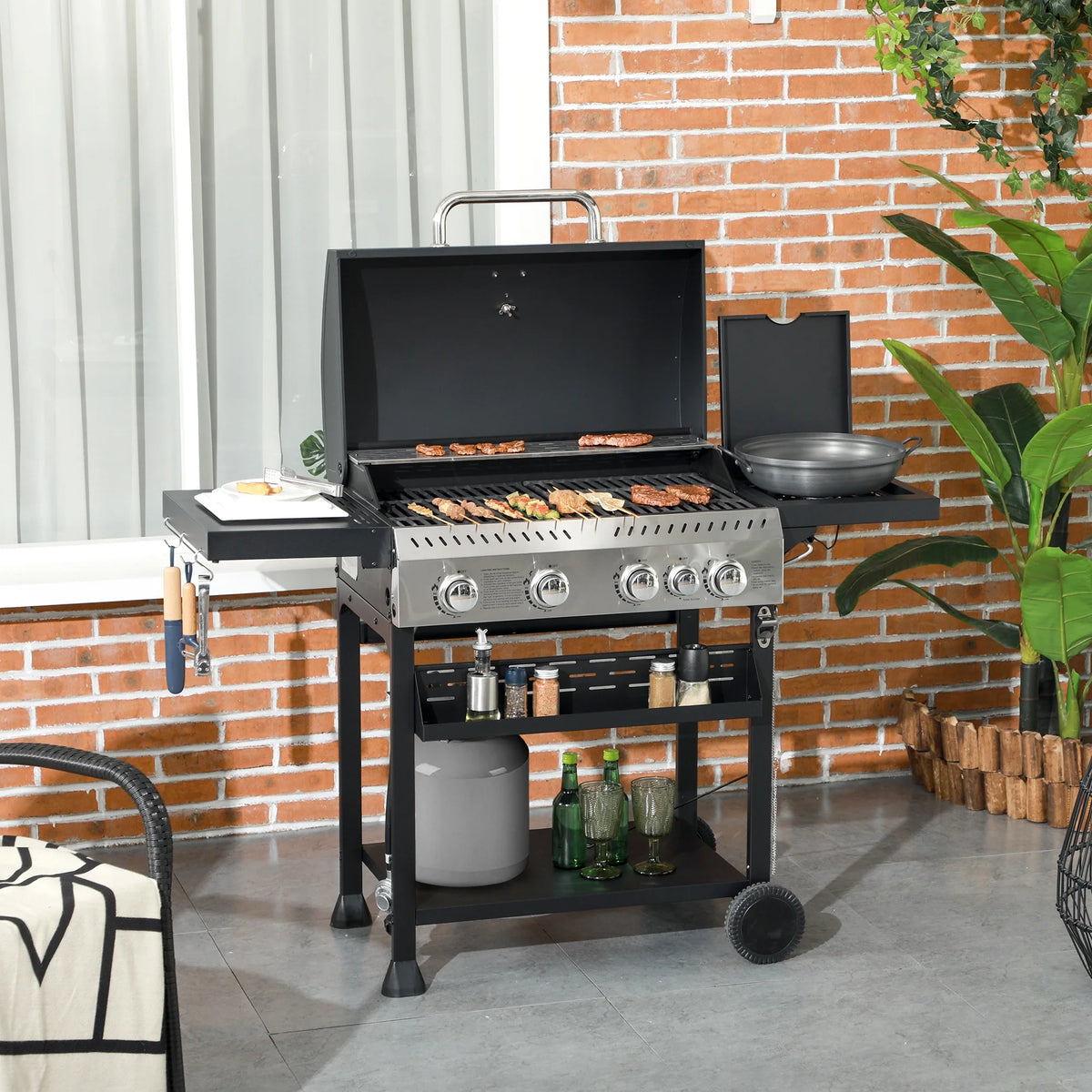 4 Burner Propane Gas Grill with Side Burner C859884
