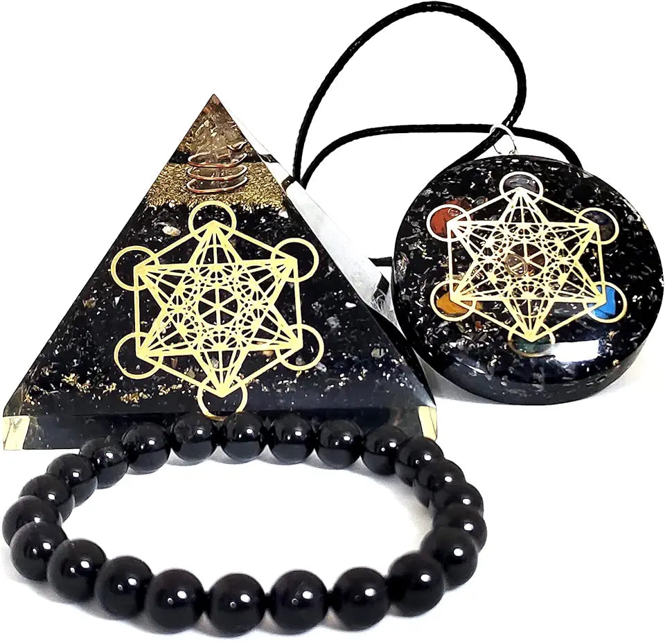 Black Tourmaline Crystal Pyramid & Pendant Bracelet Kit R701