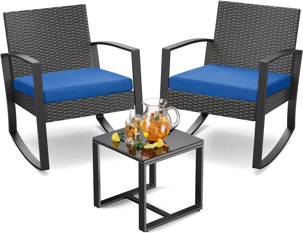 Patio Chairs Set with Glass Coffee Table and Gray Cushion K568994