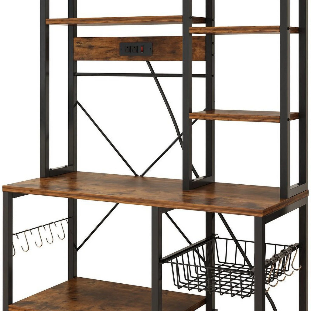 6 Layers Vintage Kitchen Baker's Rack with 10 S Hooks and Outlets G235