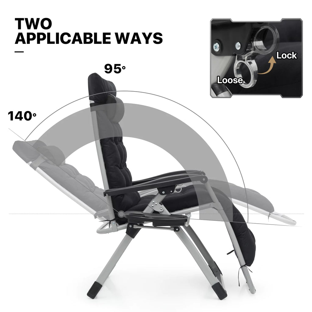 Black Zero Gravity Chair with Cushion and Side Tray S697434