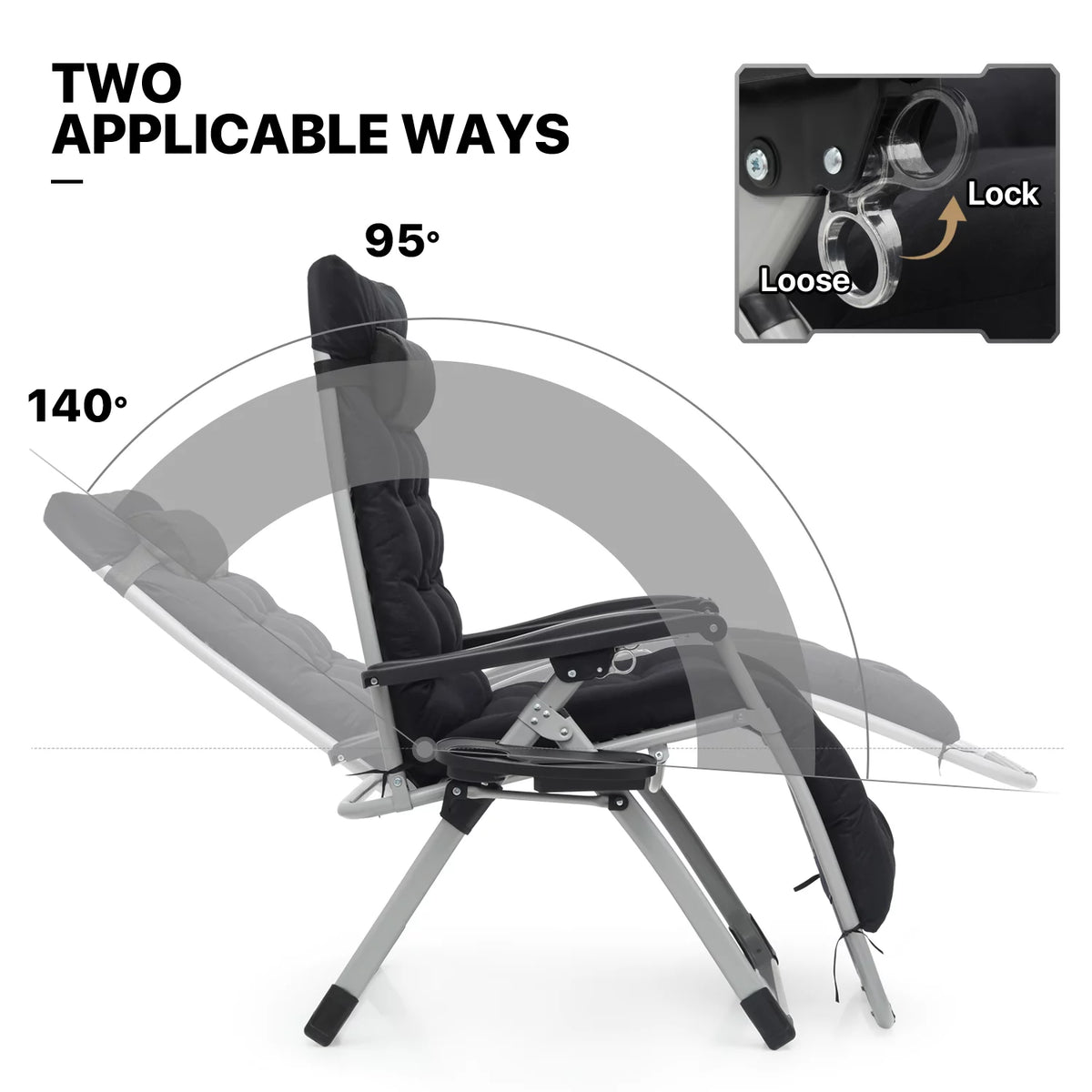 Black Zero Gravity Chair with Cushion and Side Tray S697434
