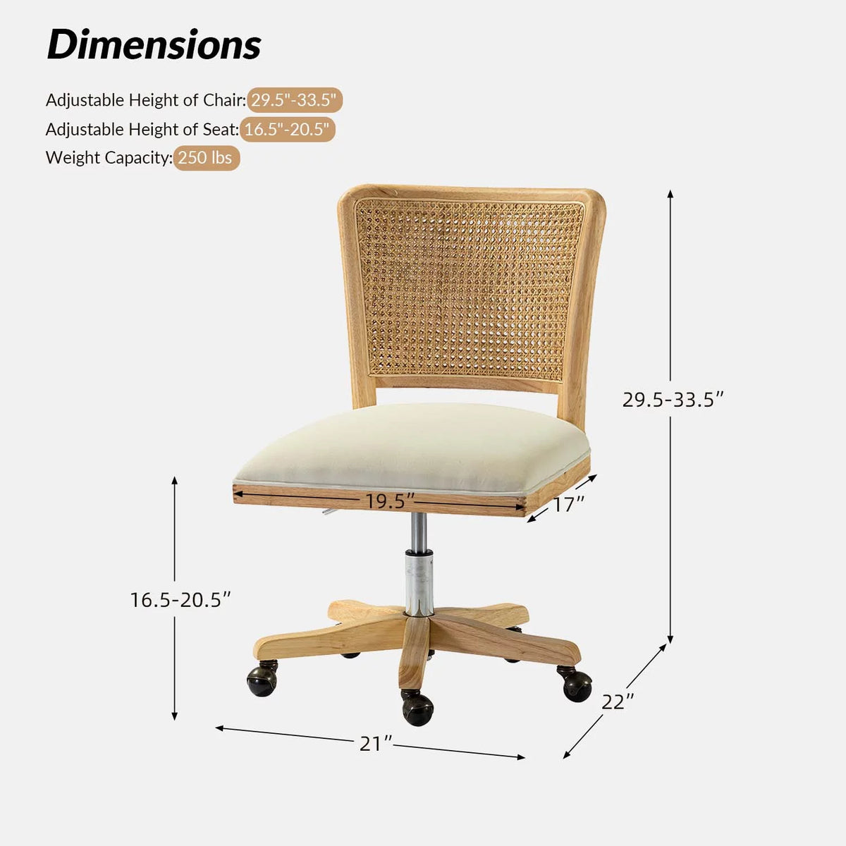 Beige Swivel Adjustable Rattan Back Task Chair M97210