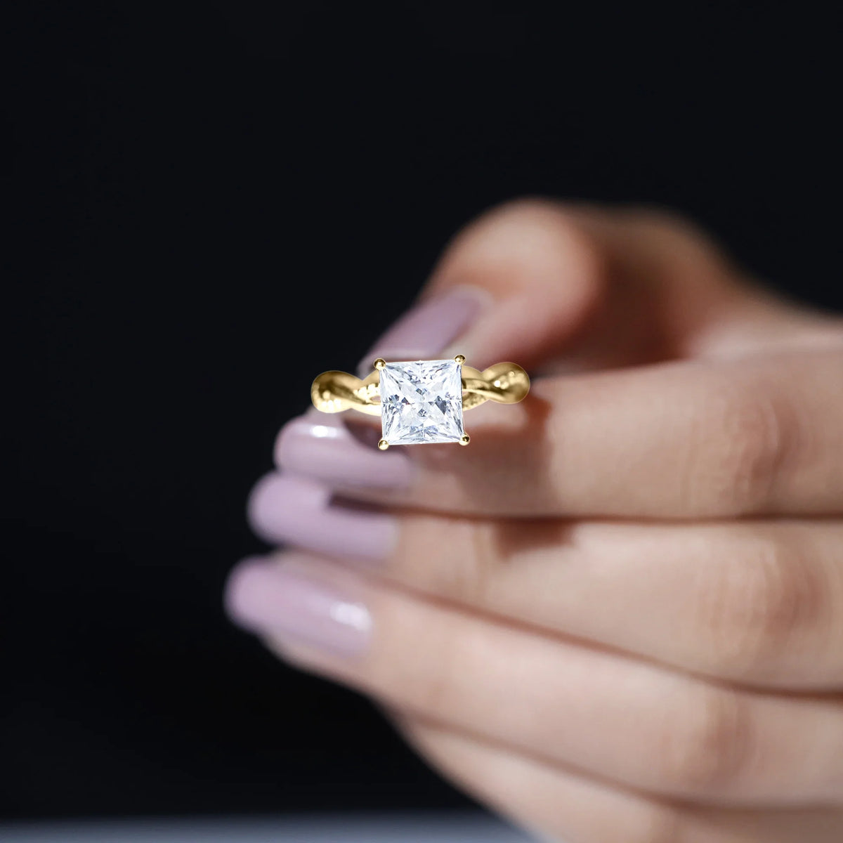 10K Yellow Gold Princess Cut Moissanite Engagement Ring B96579