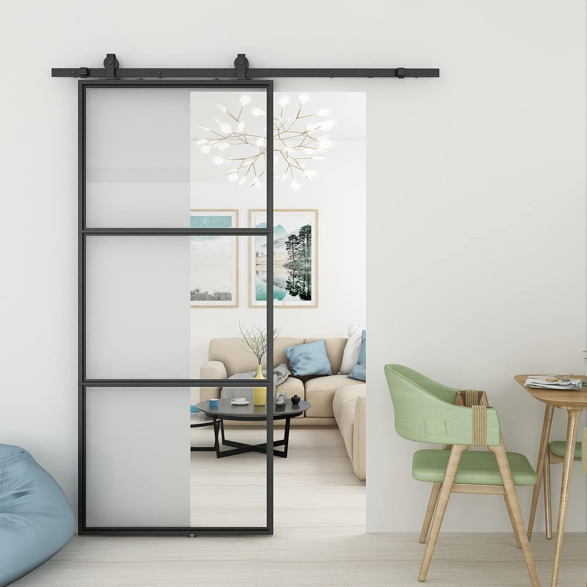 36in x 84in Clear Tempered Glass Sliding Barn Door with 6FT Hardware Kit M95831