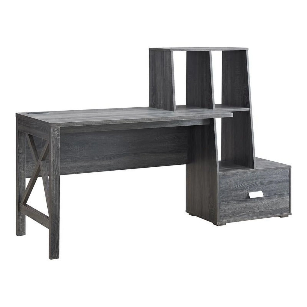 Wood Multi-Storage Desk in Distressed Gray Z588