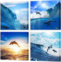 Blue Ocean Dolphin Wall Art Canvas Framed Painting 12x12x4 F477