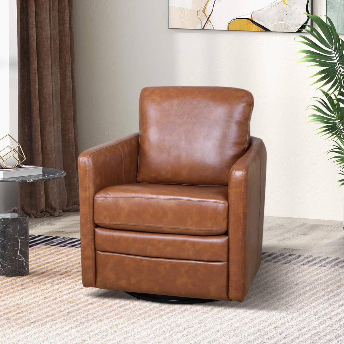 Faux Leather Swivel Accent Chair with Arms N1885
