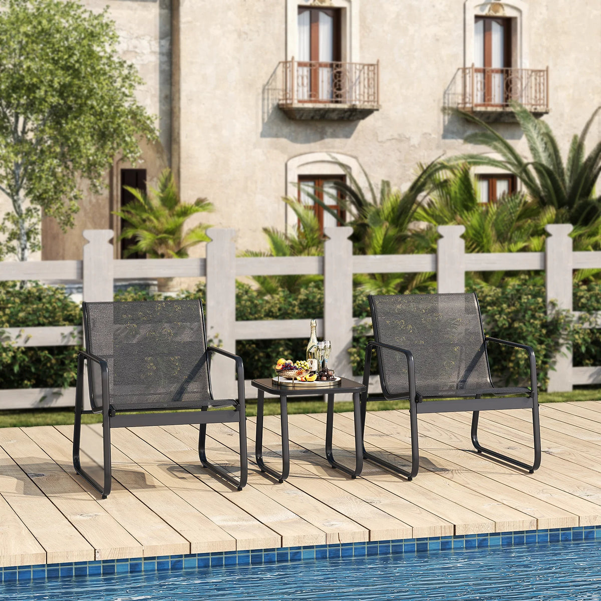 Patio Chairs Set with Glass Coffee Table and Gray Cushion K568994
