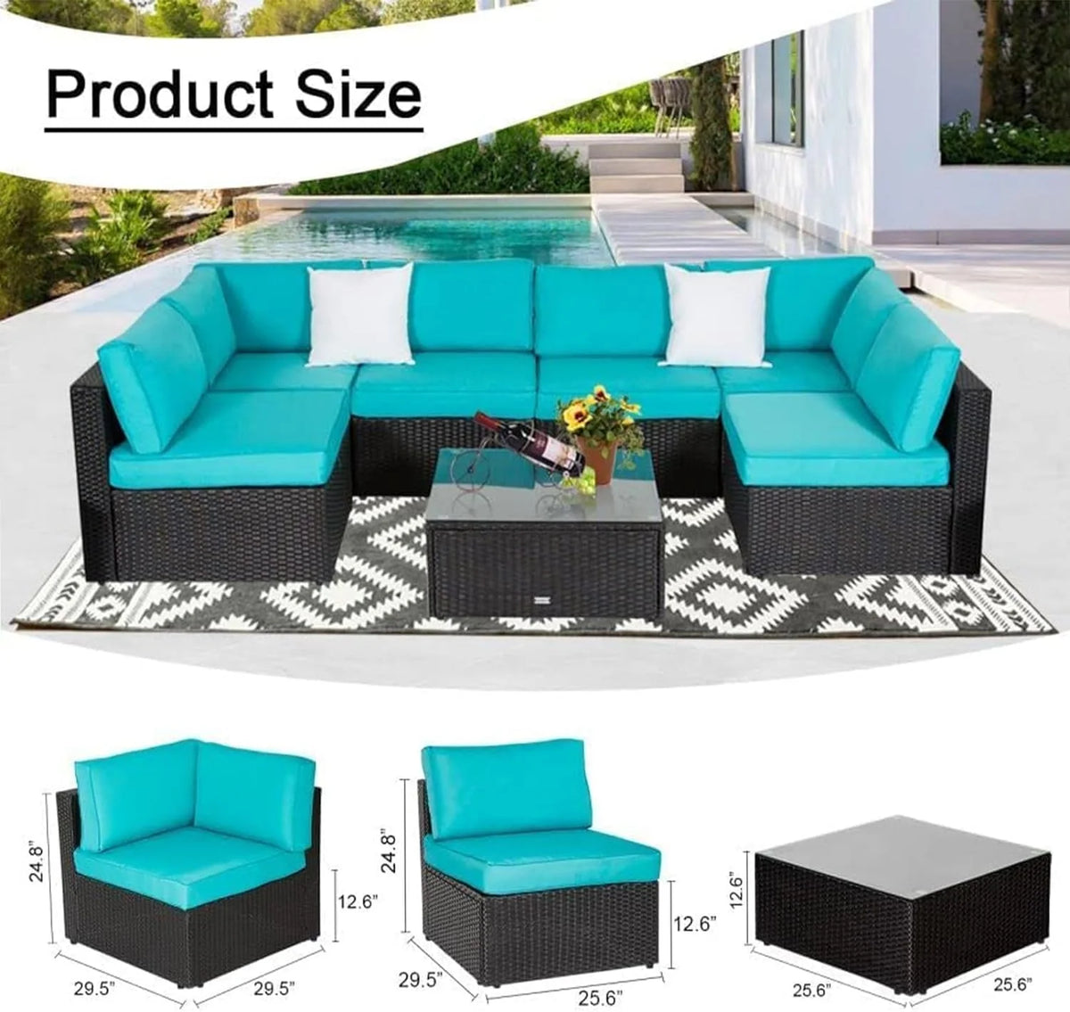 7 Pc Wicker Rattan Patio Furniture Set G72716
