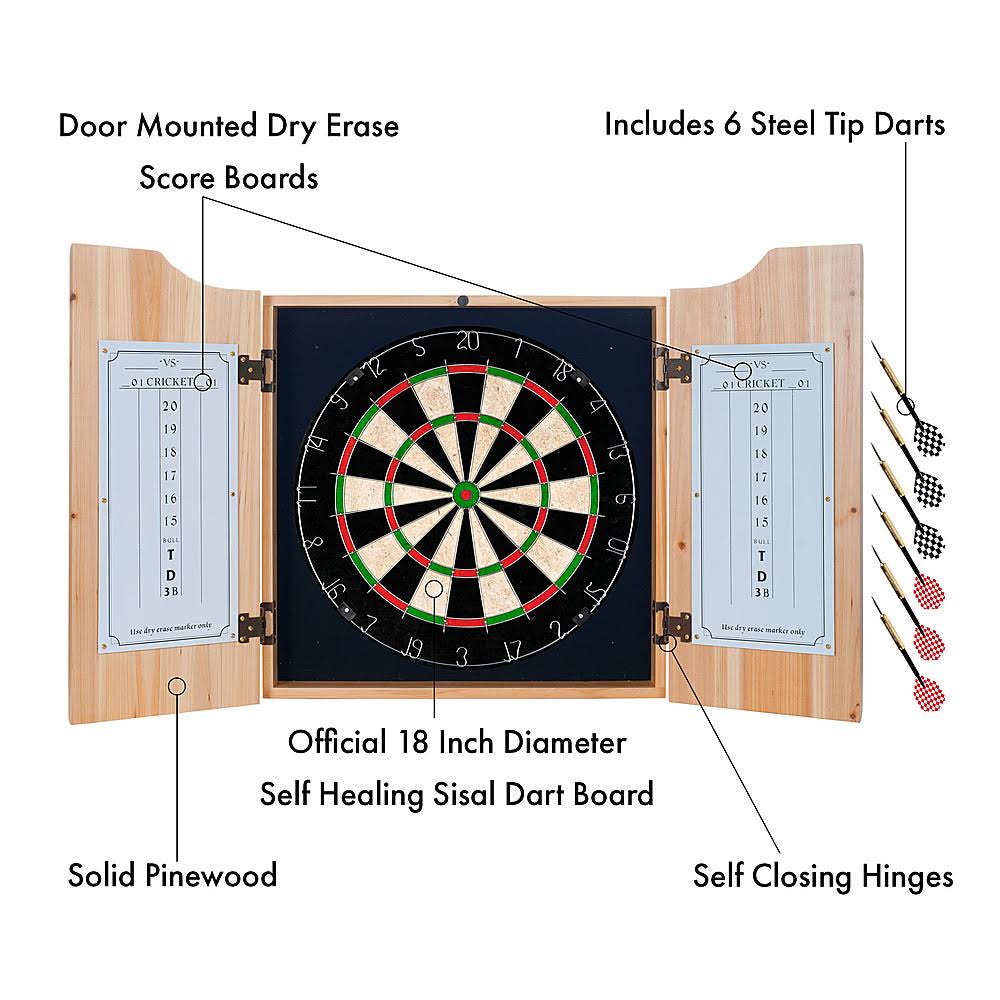 Dart Cabinet Set with Darts and Board W3902