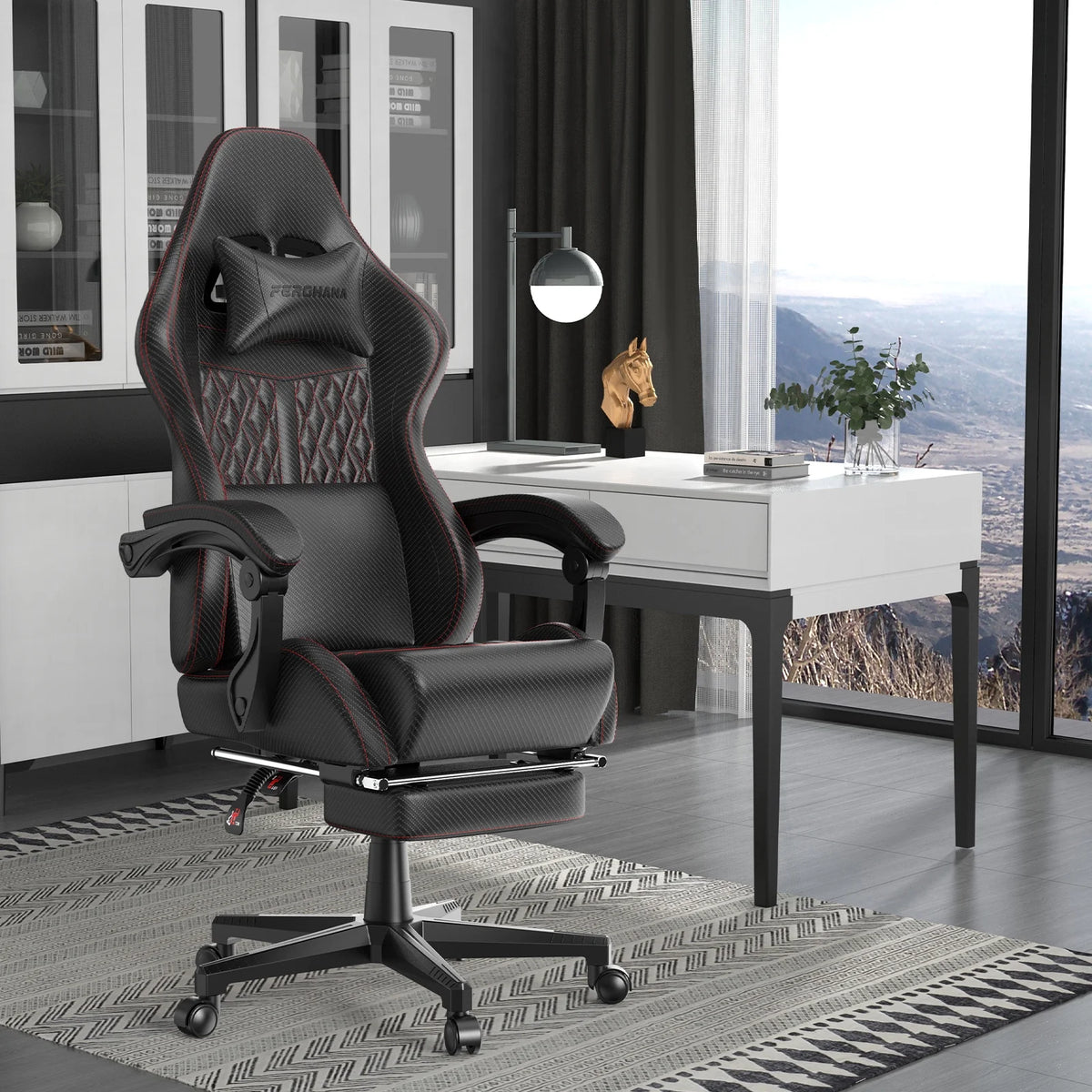 Black Gaming Chair with Footrest and Massage Lumbar Support I66028