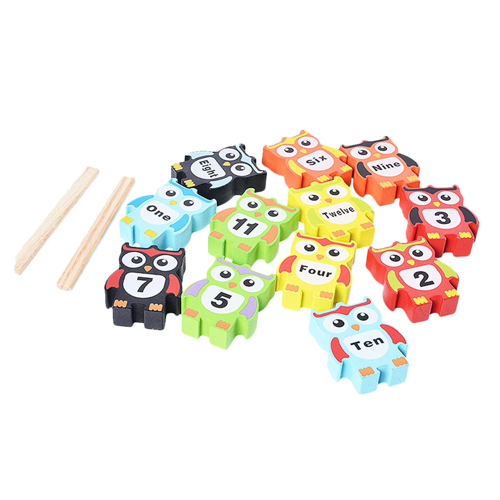 12pcs Wooden Owl Shape Stacking Blocks Toy Set R55806
