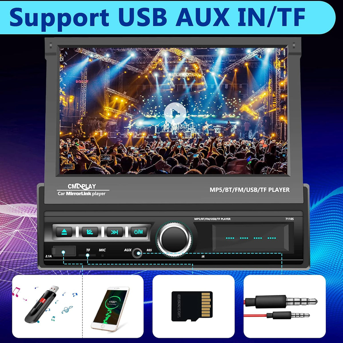 7 Inch Motorized Flip Out Touchscreen Car Stereo with Backup Camera N9491