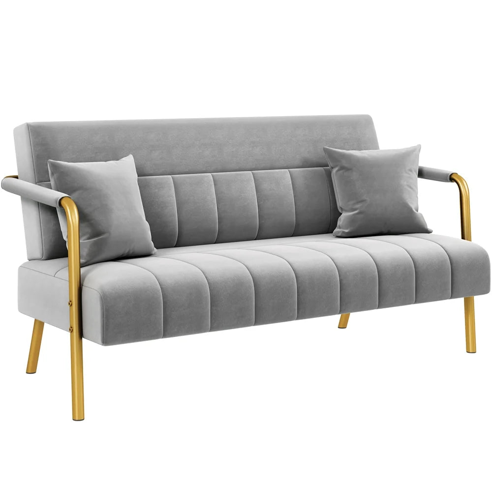 Light Gray Upholstered Sofa with 2 Pillows M110