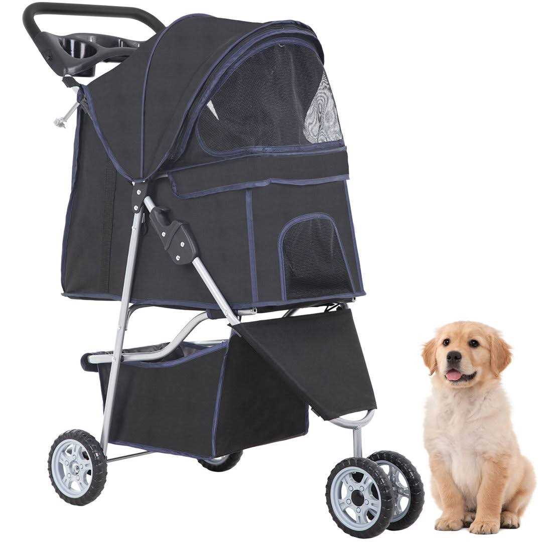 Pet Stroller Cat Dog Cage Travel Folding Carrier I727