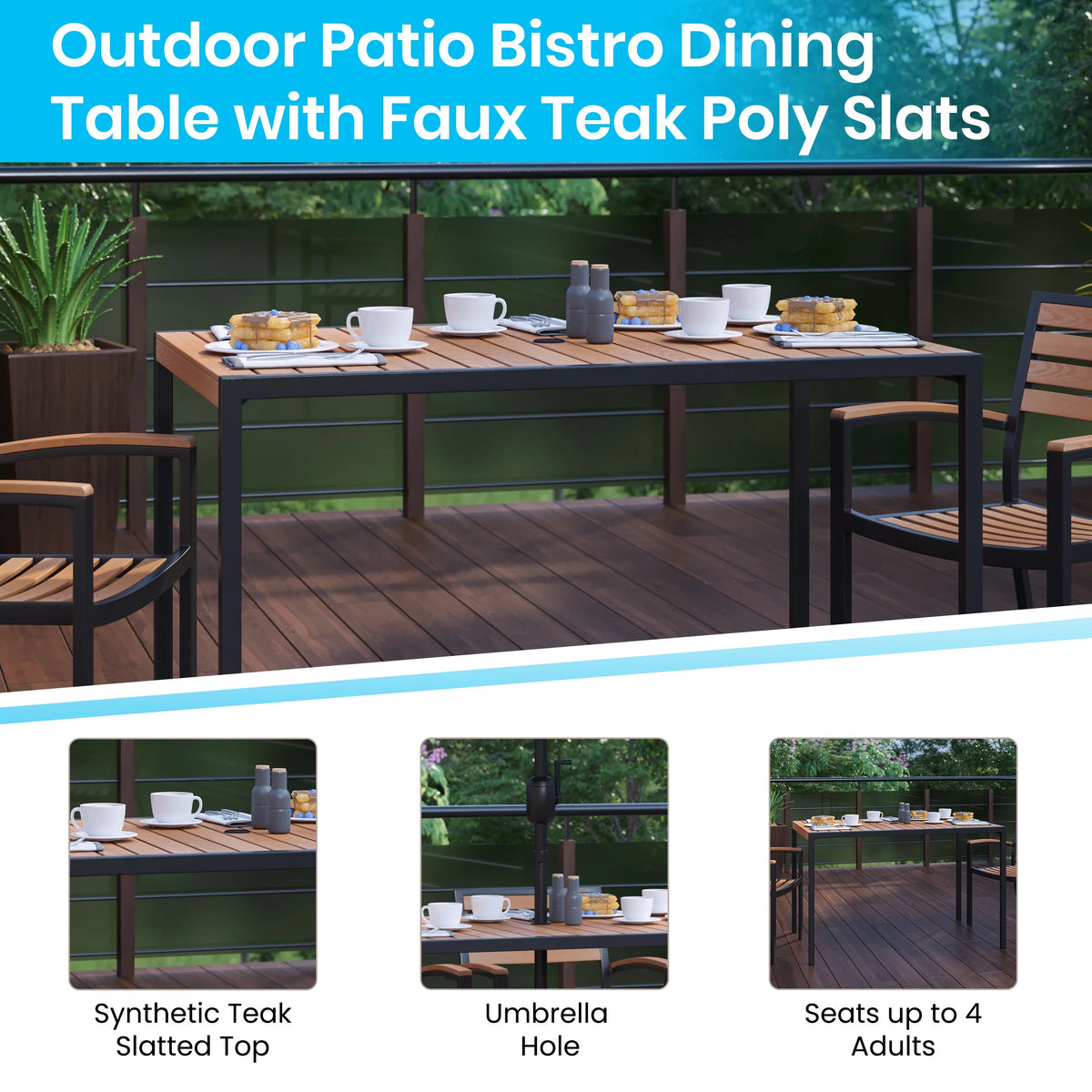 3 Piece Outdoor Patio Table Set with Teal Umbrella and Base M2435