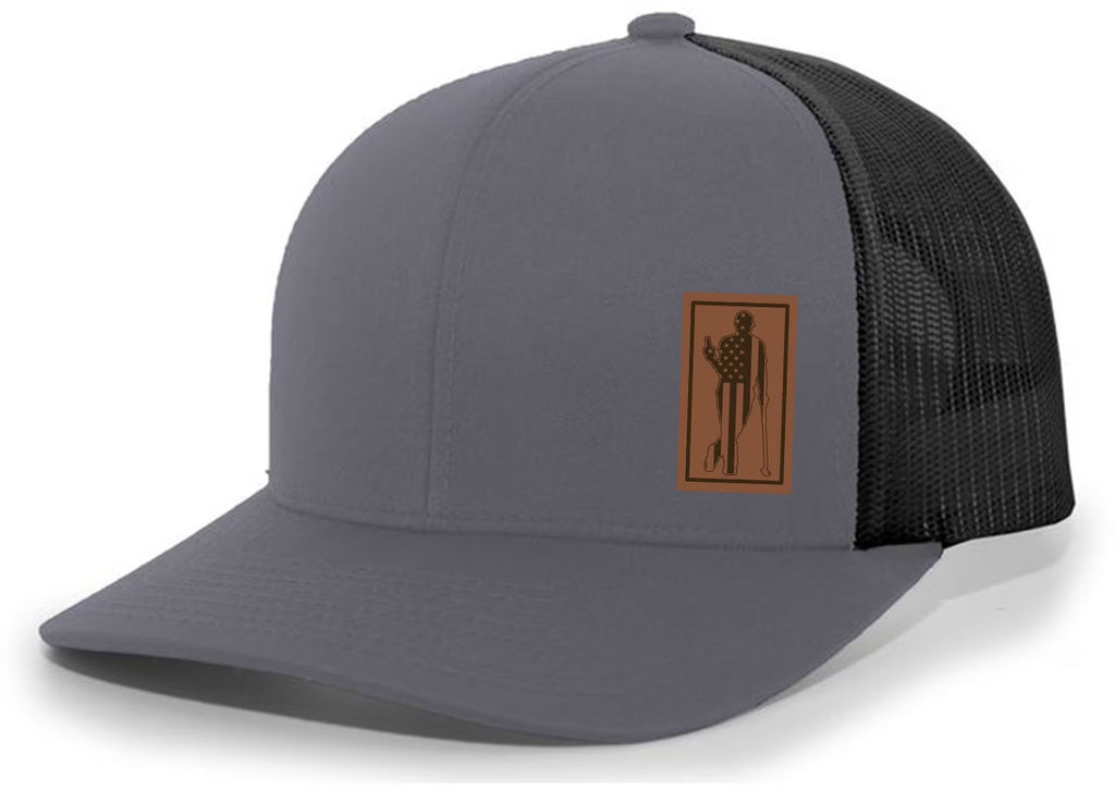 Charcoal/Black Mesh Back Trucker Hat with Leather Patch D979670