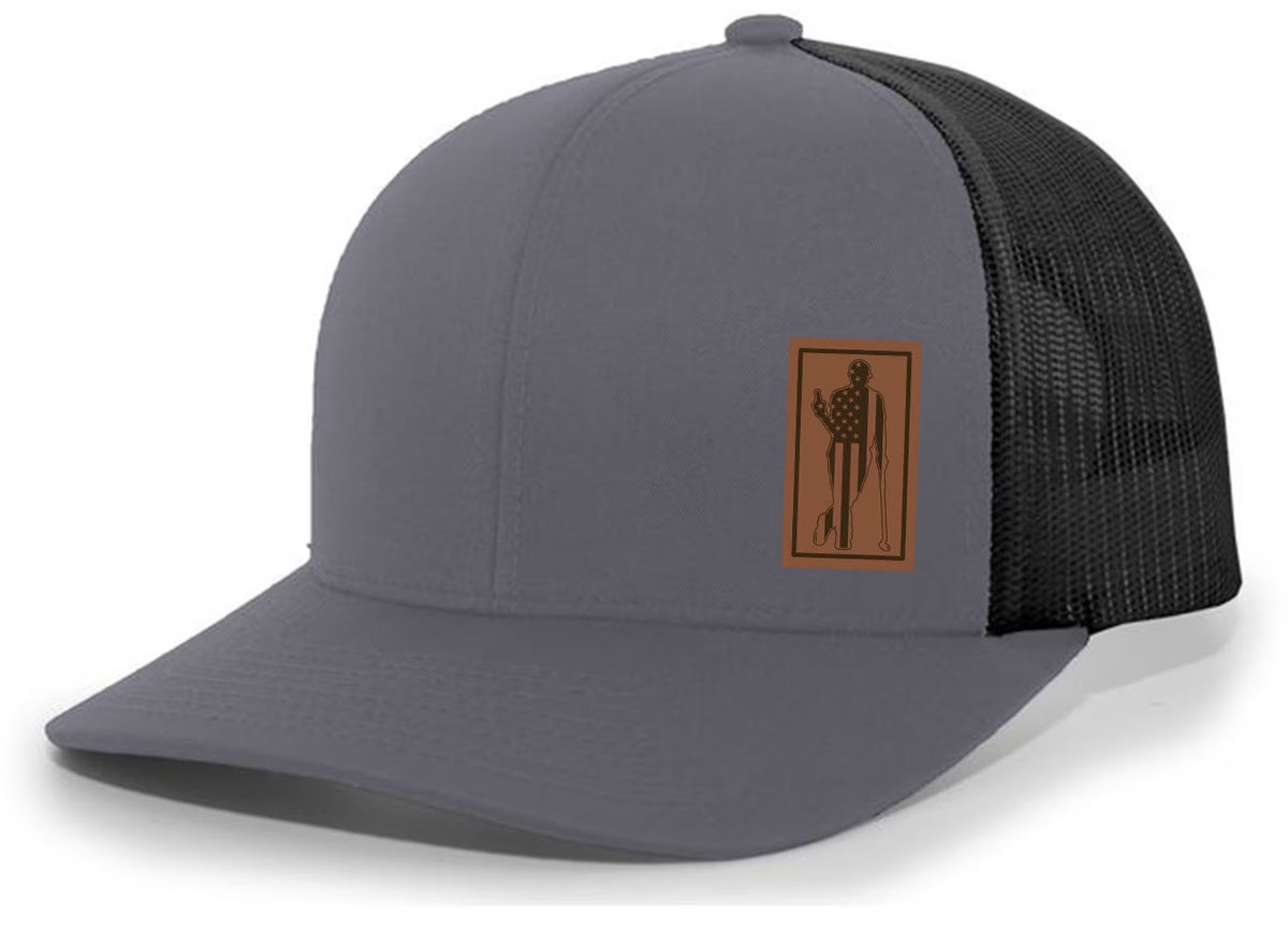 Charcoal/Black Mesh Back Trucker Hat with Leather Patch D979670