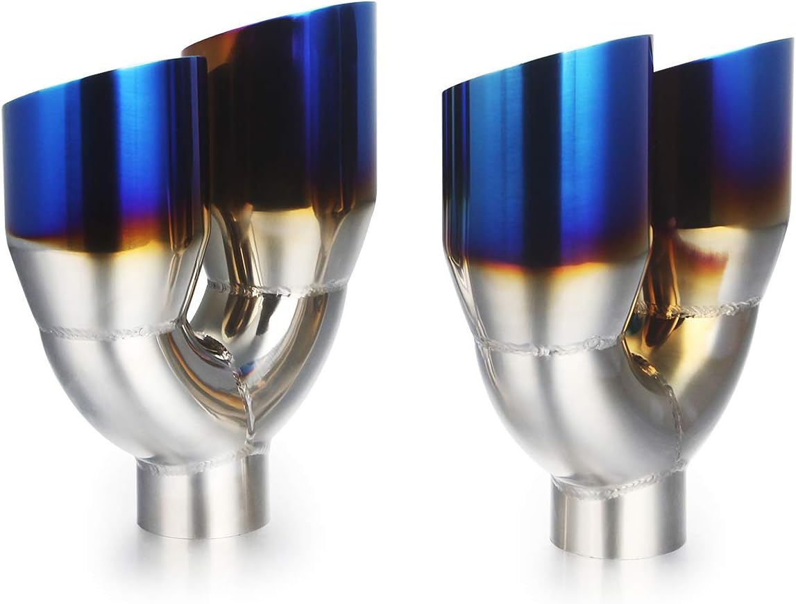 2.25 inch Inlet 3.5 inch Outlet Stainless Steel Angle Cut 2-Packs PVD Blue Exhaust Tip F218