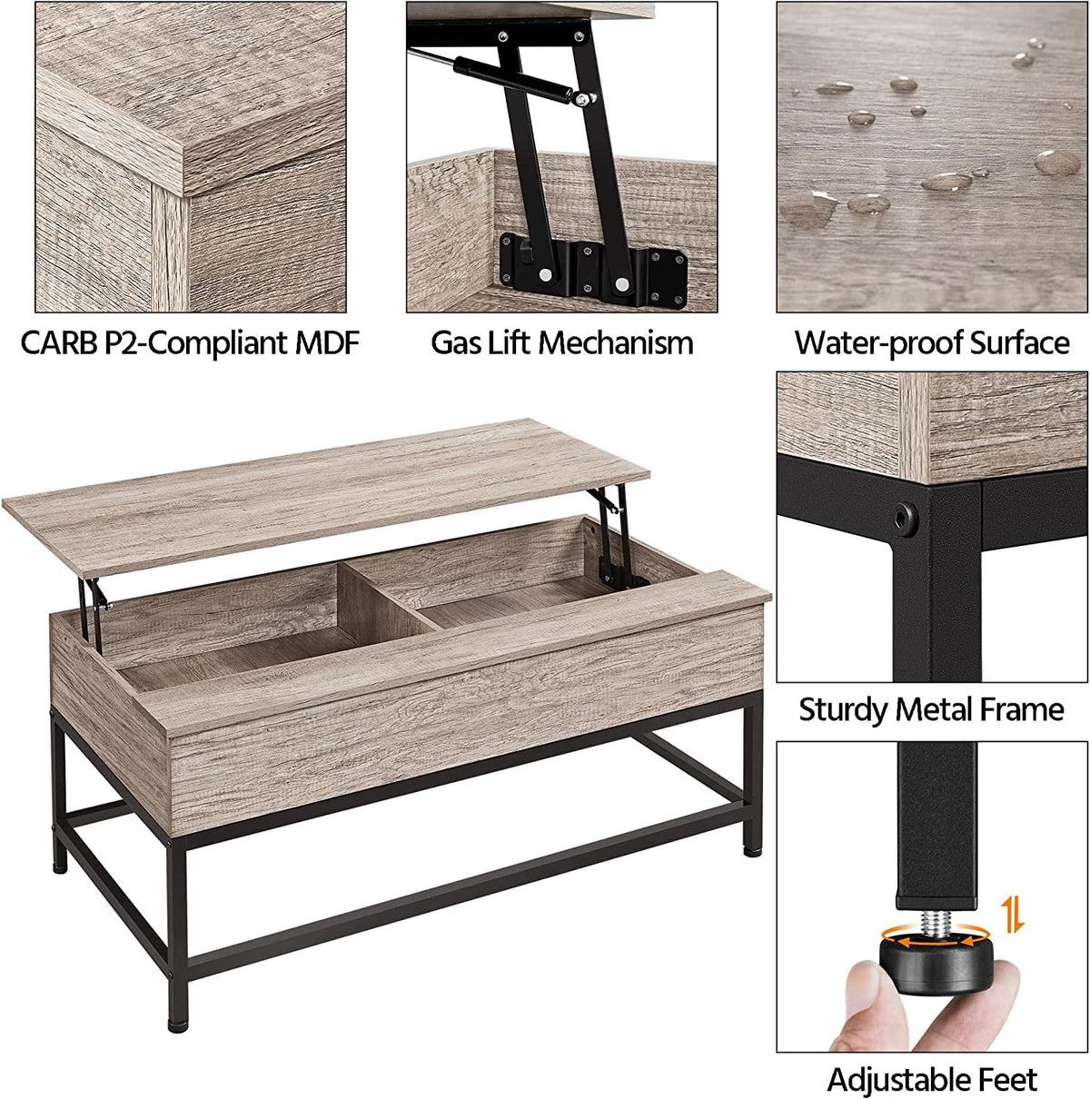 47.5" Lift Top Coffee Table with Hidden Storage I339367
