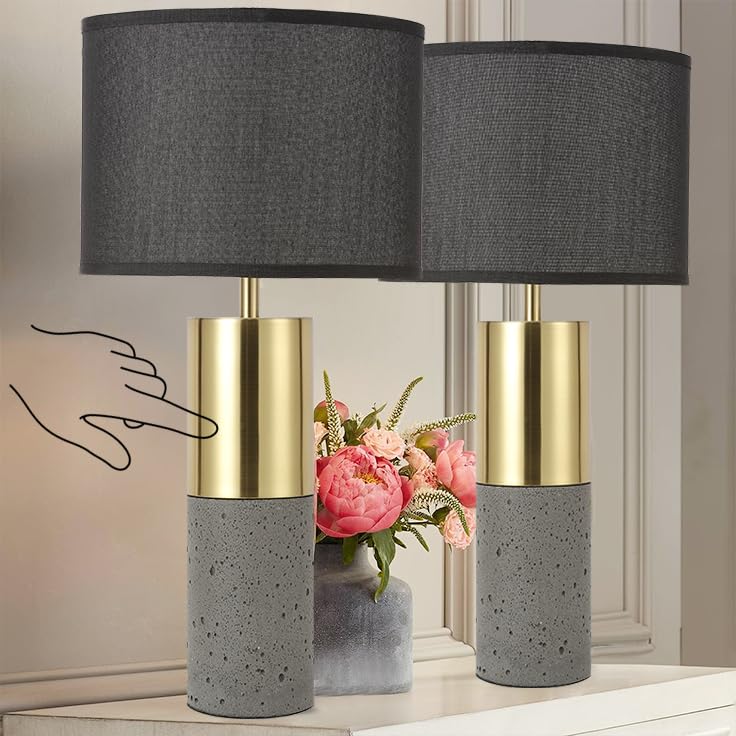 24" Tall Black Gold Set of 2 Concrete Touch Control Table Lamps L969893