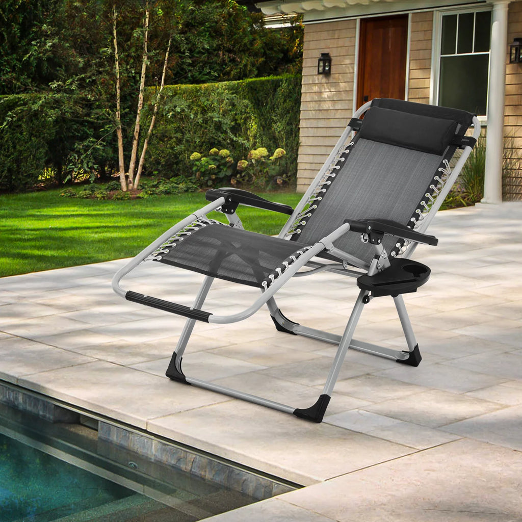 Black Zero Gravity Chair with Cushion and Side Tray S697434