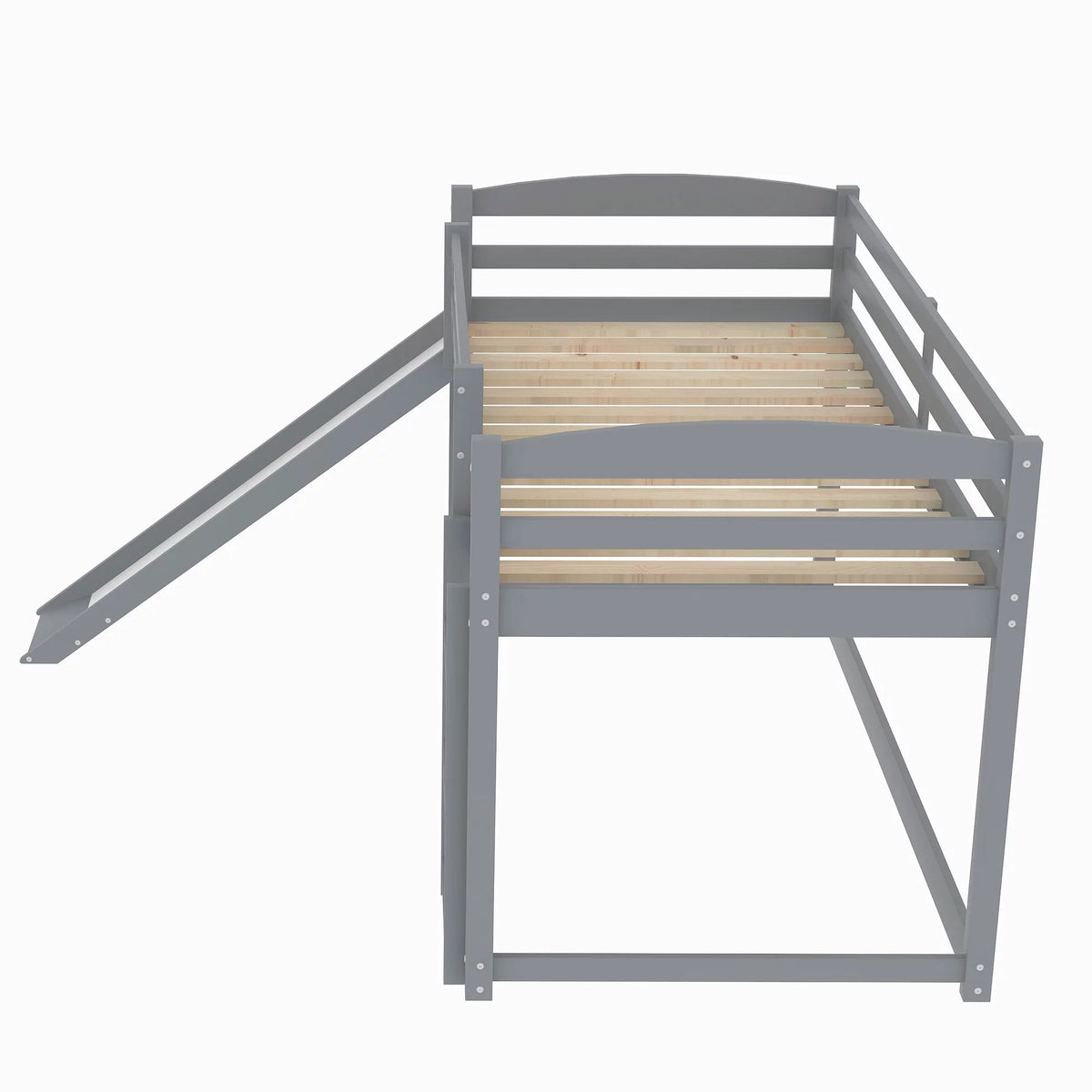 Gray Twin Over Twin Wood Bunk Bed with Slide and Ladder B516718
